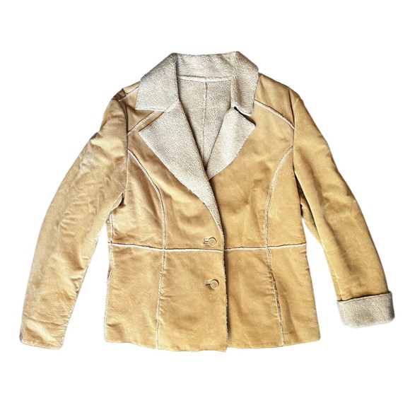 New York by Winlit Jackets & Blazers - Vintage New York Shearling Leather Coat Size XL Cream and White Pockets Winter